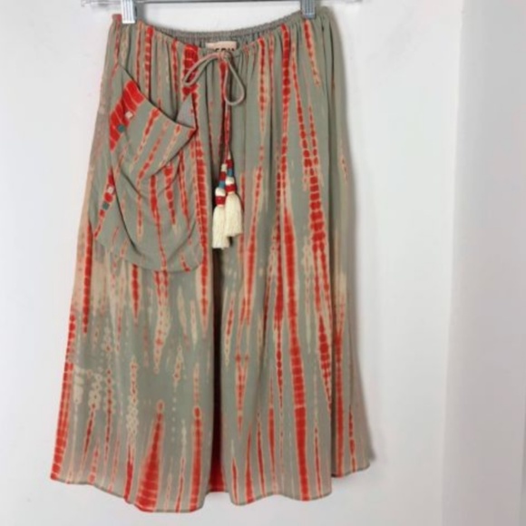 Pepin Tie Dye Tassel Silk Midi Skirt Gray Orange - Picture 4 of 6